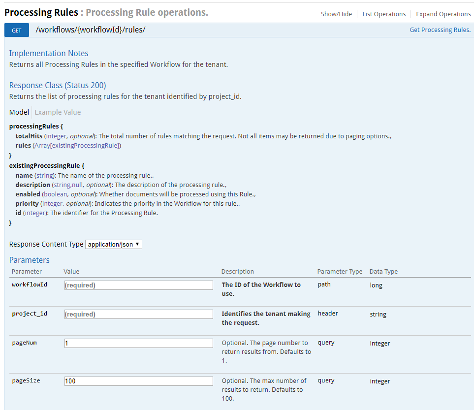 Get Processing Rule ID in Data Processing API Swagger UI